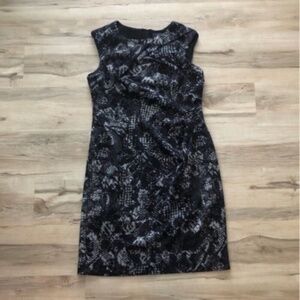 Adrianna Papell Black and Silver Sheath Midi Dress